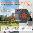Upgraded Retractable Garden Hose 5/8 in x 115 ft Heavy Duty Wall-Mounted Hose Reel 180°Swivel Automatic Slow Return Any Length Lock 9 Pattern Nozzle UV Resistant (Black) by GreenHaven Gardens