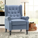 Mid Century Wingback Recliner Chair for Adults, Modern Linen Fabric Push Back Recliner Chairs with Button Tufted Upholstered Back & Footrest, Manual Recliner Chais for Living Room, Nursery, Blue by CozyNest Decor