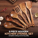 AIUHI Nonstick Natural Wooden Kitchen Utensils Set, Smooth Finish Teak Wood Spoons for Cooking, Comfortable Grip Spatula for Elaborate Cooking 6Pcs by CozyNest Decor