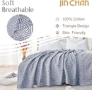 jinchan Boho 100% Cotton Blanket Muslin Lightweight Twin Size Quilted Throw Blanket for Couch Soft Cozy All Season Blanket 3-Layer Floral Throw Cotton Blanket for Bedroom Decor Blue 60x80 Inches by CozyNest Decor
