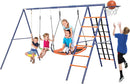 Swing Set for Backyard 550lbs - 6 in 1 Playground Sets for Backyards Safe Platform Swing for Kids Outdoor Heavy Duty Metal Frame with 3 Adjustable Swings Climbing Net Climbing Ladder Basketball Hoop by TinyTreasures Baby Boutique