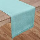 Solino Home Linen Aqua Blue Table Runner 132 Inches Long - 100% Pure Linen Extra Long Table Runner 14 x 132 Inch - Classic Hemstitch by CozyNest Decor