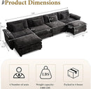 URRED Modular Sectional Sofa Comfy Cloud Couch, Modern Chenille Sofa Sleeper Deep Seat Couches with Ottoman/Pillows for Living Room (Black, 154'' - U Shape) by CozyNest Decor