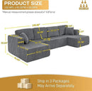HYJT-H&K Modular Sectional Sofa Cloud Secttional Couch, 132" Comfy U Shaped Couches for Living Room, Deep Seat Memory Foam Fluffy Plush Corduroy Boneless Couch Sectionals with Chaise, Grey by CozyNest Decor