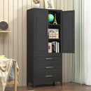 Kitchen Pantry Cabinet, 75" Tall Pantry Cabinet with Three Drawers, Freestanding Food Cupboard with Doors and Shelves, Metal Storage Cabinets for Dining, Living Room, Black, Assembly Required by CozyNest Decor