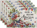 4th of July Placemats Set of 4 Patriotic Floral Cross Stars Independence Memorial Day Place Mats 12x18 Inch God Bless America Linen Fabric Table Mats for Party Kitchen Dining Decoration by CozyNest Decor