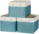 Bidtakay Basket Storage Bins with Handles Fabric Large Storage Baskets for Organizing Set of 3 Collapsible Rectangular Basket for Shelves Closet Organizer 15 X 11 X 9.5 Inches(White&Teal Blue) by TinyTreasures Baby Boutique