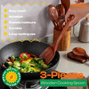 Riveira Set of 3 Dark Teak Spoons for Cooking - Wooden Kitchen Utensil Set - Non-Toxic Cooking Utensils - Wooden Spatula for Cooking - Teak Wood Utensils for Non-Stick Cookware by CozyNest Decor