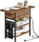 End Table with Charging Station, Flip Top Nightstand with USB Ports and Outlets, Couch Side Table with Fabric Bag and Hooks, Bedside Table for Space Saving, Living Room, Bedroom (Rustic Brown) by CozyNest Decor