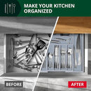 Luxury Bamboo Kitchen Drawer Organizer - Silverware Organizer - Utensil Holder and Cutlery Tray with Grooved Drawer Dividers for Flatware and Kitchen Utensils (9 Slot, Gray) by CozyNest Decor