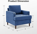 Mid-Century Accent Chair,Modern Linen Fabric Armchair for Living Room,Comfy Upholstered Reading Accent Chairs for Bedroom,Single Sofa Chair with Wood Legs (Blue, 1 Pack) by CozyNest Decor