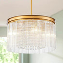 4-Lights Drum Glass Chandelier, Modern Style Light Fixture for Dining Room, Bedroom, Ripple Glass Shade & Brass Finish, D16.5 * H18~48 inch (Adjustable Height) by CozyNest Decor