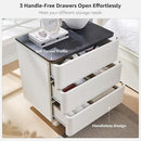 JXQTLINGMU 22" Modern Nightstand with Charging Station, Large Push-to-Open End Table, Wood Bedside Table w/Curved Profile Design, Handleless 3 Drawer Night Stand for Bedroom, Living Room, Off White by CozyNest Decor