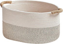 Storage Baskets for Organizing | 15"x10.2"x9.1" - 1 Pack Nursery Bin with Handles - Woven Cotton Rope Baskets for Dog Toys, Books, Shelf, Bathroom,Closet -Stylish Storage | White & Beige by TinyTreasures Baby Boutique