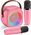 Mini Karaoke Machine with 2 Wireless Microphones for Kids Adults,Portable Bluetooth Karaoke Speaker with Party Lights,Christmas Birthday Gifts for Girls Ages 4, 5, 6,7, 8, 9, 10,12+ Family Home Party by TinyTreasures Baby Boutique
