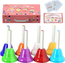 Hand Bells, 8 Note Musical Handbells Set with 17 Songbook Musical Toy Percussion Instrument for Toddlers Children Kids for Children's Day Family Activity School and Church (Upgraded Edition) by TinyTreasures Baby Boutique