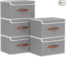 Yawinhe Collapsible Storage Boxes, Foldable Bin with Lids, Cube Clothes Organizer Basket with Handles, Grey, 13.0''Lx9.0''Wx7.9''H, 5-Pack, SNK024GS-5 by TinyTreasures Baby Boutique