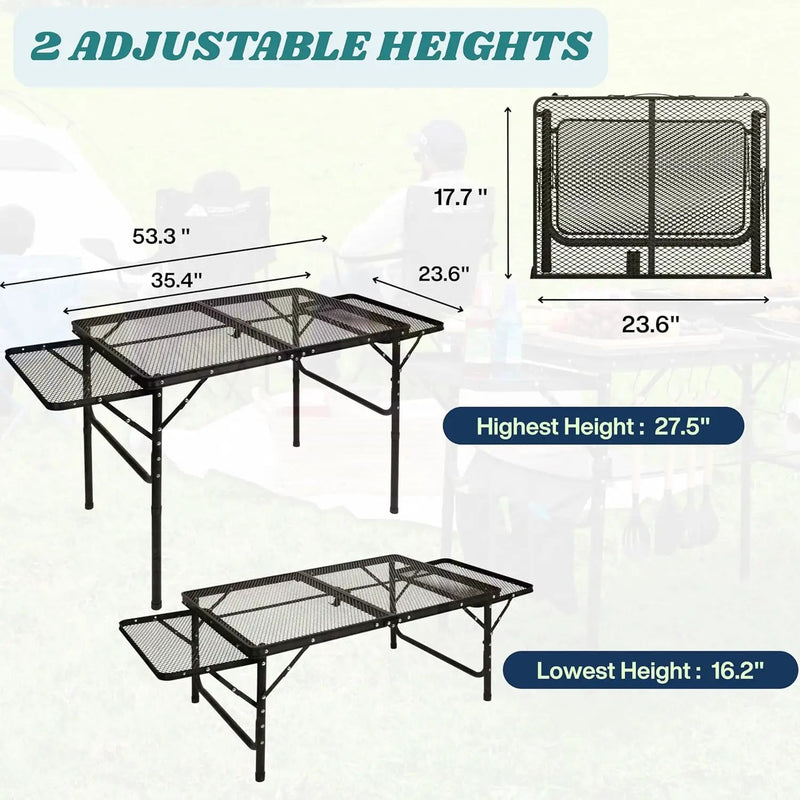 Folding Table w/ Carry Bag, Paper Towel Holder, Garbage Holder, Wing Panels, 3x2 FT Foldable Table for Portable Grill, Picnic, Outdoor, Beach, Small Folding Table Adjustable Height,Camping Table, BBQ, photo 2 of 6