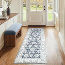 jinchan Runner Rug 2x6 Machine Washable Hallway Rug Dark Blue Vintage Floral Print Non-Slip Low Pile Ultra-Thin for Kitchen,Entryway,Laundry Room,Bedroom,Farmhouse (2‘x6’,Dark Blue) by TinyTreasures Baby Boutique