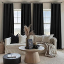 Black Boho Curtains for Bedroom 90 Inches Long Sound Proof Blackout Linen Window Treatment Drapes Double Full Total Light Blocking Floor to Ceiling Curtains for Dining Room 90 Length 2 Panel Back Tab by CozyNest Decor
