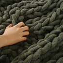 Esterra Chunky Knit Blanket Throw, 100% Handmade Chenille Throw Blanket 40"x50", Soft Thick Yarn Cable Knit Crochet Throw Blanket Rope Knot Throw for Couch Bed Sofa, Dusty Olive by CozyNest Decor