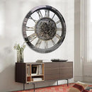 DORBOKER 36" Extra Large Wall Clock with Moving Gears, Oversized Giant Industrial Steampunk Rustic Clocks for Wall Decor Living Room Home Office, Solid Wood Retro Metal,Carbon Grey by CozyNest Decor