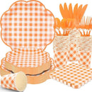 350 Pcs Orange and White Gingham Party Supplies - Orange Gingham Paper Plates and Napkins Sets Serve 50 - Scalloped Checkered Plates for Birthday Picnic Fall Halloween Thanksgivng Party Decorations by CozyNest Decor