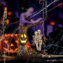 Halloween Skull Statue with Spooky LED Light for Holiday Decorations, Halloween Decor with Romantic Skeleton Couple on Swing Tombstone Tree, Grinning Skull Decor Props Haunted Collectible Gift by CozyNest Decor