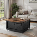 31.5" Lift Top Coffee Table with Storage, Farmhouse Coffee Tables for Living Room, Square Coffee Table with Large Hidden Storage Compartment, 2 Drawers & Removable Shelves, Black by CozyNest Decor