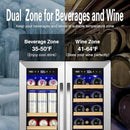 Wine and Beverage Refrigerator Upgraded, 24 Inch Beverage Refrigerator Cooler Dual Zone with Glass Door, Under Counter or Freestanding Beverage Fridge with Large Capacity, Advanced Cooling System by CozyNest Decor