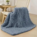 Bigacogo Chunky Knit Throw Blanket for Couch, 40x40 inches, 100% Hand Knitted with Thick Jumbo Chenille Yarn, Cozy Soft Large Rope Knot Cable Crochet Blankets for Sofa Bed Living Room, Cold Sea Blue by CozyNest Decor