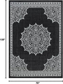 CAMILSON Outdoor Rug, 6x9 Medallion Black White Modern Area Rugs for Indoor and Outdoor Patios, Kitchen and Hallway Mats, Washable Porch Deck Outside Carpet (Medallion Black, 6 x 9) by CozyNest Decor