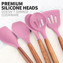 Zulay Kitchen Non-Stick Cooking Utensils Set with Authentic Acacia Wood Handles – 5-Piece Durable & Stylish Silicone Kitchen Utensils Set – Heat Resistant to 464°F – Pink by CozyNest Decor