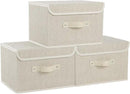 Fabric Storage Bins Cube Organizers with Flip-Top Lid and Handles,Storage Boxes for Organizing Home,Office,and Closet,Grey and Beige,3 Pack 13 X 9.1 X 7.9 in by CozyNest Decor