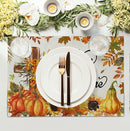 Fall Cross Pumpkin Placemats Set of 4 Autumn Thanksgiving Harvest Sunflower Maple Leaf Orange Linen Table Mats Seasonal Farmhouse Decorative Place Mat for Party Kitchen Dining Decor by CozyNest Decor