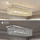 Siljoy Modern Crystal Chandelier 8-Lights Rectangular Flush Mount Pendant Ceiling Light Fixture Rectangle K9 Crystal Raindrop Chandelier for Dining Living Room Kitchen Island L40'' x W10'' x H10' by CozyNest Decor