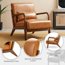 Glitzhome 2 Set Mid Century Yellowish Brown Accent Armchair, Single Reading Armchair PU Leather Lounge Chair with Walnut Ruberwood Frame by CozyNest Decor