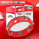 Flexzion Wood Handheld Tambourine Adults 8-Inch Double Row 8-Pair Jingles (Red) - Percussion Round Tamborines Musical Instrument with Metal Zills by TinyTreasures Baby Boutique