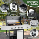 4-Burner Propane Gas Grill with Side Burner & Cabinet, 50,000 BTU Outdoor BBQ Grill with Porcelain-Enameled Cast Iron Grates, Stainless Steel Barbecue Grill for Outdoor Cooking (Silver) by GreenHaven Gardens