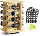 WelFurGeer Bamboo Spice Rack Organizer for Countertop, Revolving Spice Shelf with 16 Glass Jars, Lids & Labels, Desktop Rotating Seasoning Organizer for Kitchens, Space-Saving Design by CozyNest Decor