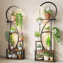 Indoor Plant Stand with Grow Lights, Half-Heart Shape Metal Shelf with Multiple Wood Boards and Hooks for Hanging & Potted Plants, Tall LED Display Rack for Living Room, Balcony Décor by GreenHaven Gardens