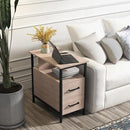 Side Tables with Charging Station, Narrow End Table with 2 Wooden Drawers, USB Ports and Power Outlets, Narrow Nightstand and Bedside Table, Side Tables Living Room, Bedroom, Greige by TinyTreasures Baby Boutique