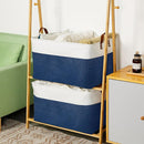 DULLEMELO 2-Pack Extra Large Blanket Basket Fabric Storage Baskets with Handles, Canvas Storage Baskets for Organizing Shelves Closet Toys Books, 22 x 15 x 13 inches(White&Blue) by TinyTreasures Baby Boutique