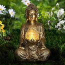 Nacome Meditating Buddha Statue with Solar Light,Zen Solar Garden Buddha with Cracked Glass Ball Sculpture-Indoor/Outdoor Decor for Balcony,Garden,Patio,Porch Yard Art Ornament,10.5 inch(Gold) by GreenHaven Gardens