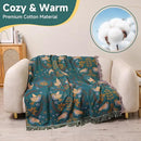 Boho Throw Blanket for Bed Couch 100% Cotton Woven Bed Throws for All Season Lightweight and Soft Cozy Farmhouse Reversible Muslin Decorative Blanket for Travel Picnic, Teal/Cream, 60''x80'' by CozyNest Decor