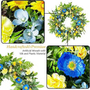 WANNA-CUL 24 Inch Spring Summer Carnation Wreaths for Front Door, Spring Front Door Wreath with Blue &Yellow Flowers Door Wreath with Pomegranates,Daisy for Wedding by CozyNest Decor
