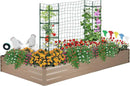 ONCEMORE Galvanized Raised Garden Bed for Vegetables Flowers Herbs, Metal Raised Garden Bed Kit with 2 PCS Tomato Cage, Gloves, Trellis Netting, Plant Labels, Plant Ties, Brown 6×3×1FT by GreenHaven Gardens