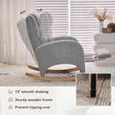Rocking Chair Nursery, Modern Glider Chair with Adjustable Footrest and Solid Wood Legs, High Backrest Nursery Chair with Side Pocket, Rocker Armchair for Living Room Bedroom, Cotton Linen Light Gray by TinyTreasures Baby Boutique