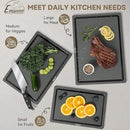 Empune Plastic Cutting Board Set, Recycled Plastic Cutting Boards for Kitchen (Set of 3), Dishwasher Safe Large Chopping Board with Holder, Non-slip Feet and Juice Grooves, Nonporous, Grey by CozyNest Decor