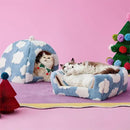 Lesure Cute Cat Beds for Indoor Cats - 2 in 1 Large Cat Cave Bed for Puppy and Small Dog with Removable Washable Cushioned Pillow, Cozy Kitten Tent with Non-Slip Bottom, Blue, 17.3 inches by CozyNest Decor